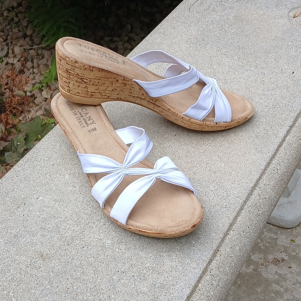 TUSCANY Easy Street Women's Wedge Sandal ITALY White & Silver Size 11 - Picture 7 of 10
